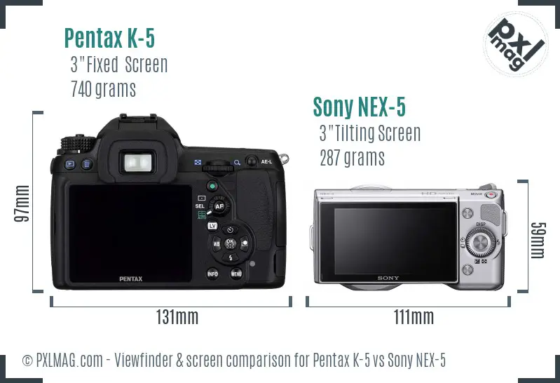 Pentax K-5 vs Sony NEX-5 Screen and Viewfinder comparison