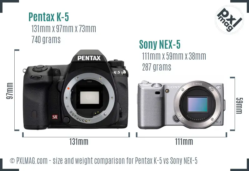 Pentax K-5 vs Sony NEX-5 size comparison