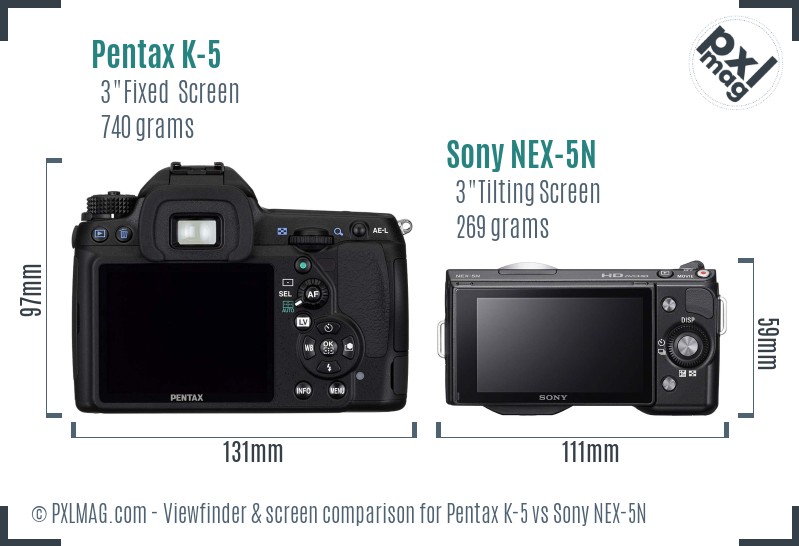 Pentax K-5 vs Sony NEX-5N Screen and Viewfinder comparison