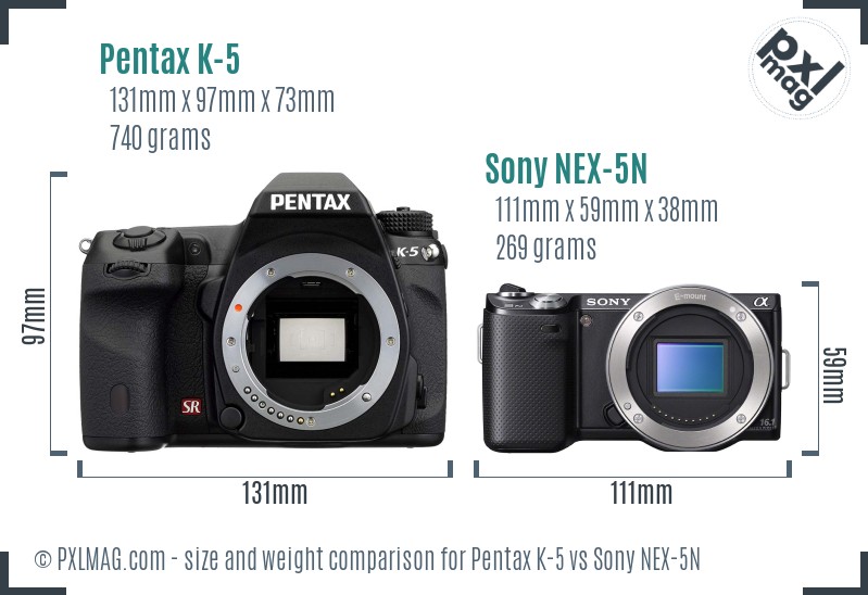 Pentax K-5 vs Sony NEX-5N size comparison Pentax K-5 vs Sony NEX-5N size comparison