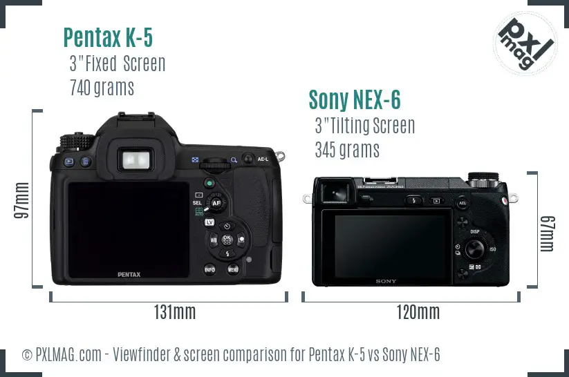 Pentax K-5 vs Sony NEX-6 Screen and Viewfinder comparison