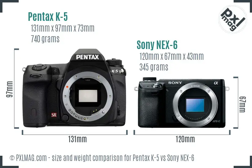 Pentax K-5 vs Sony NEX-6 size comparison