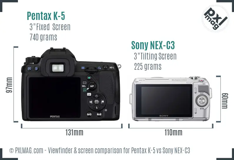 Pentax K-5 vs Sony NEX-C3 Screen and Viewfinder comparison