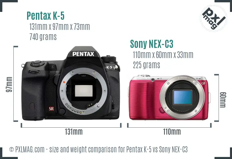 Pentax K-5 vs Sony NEX-C3 size comparison