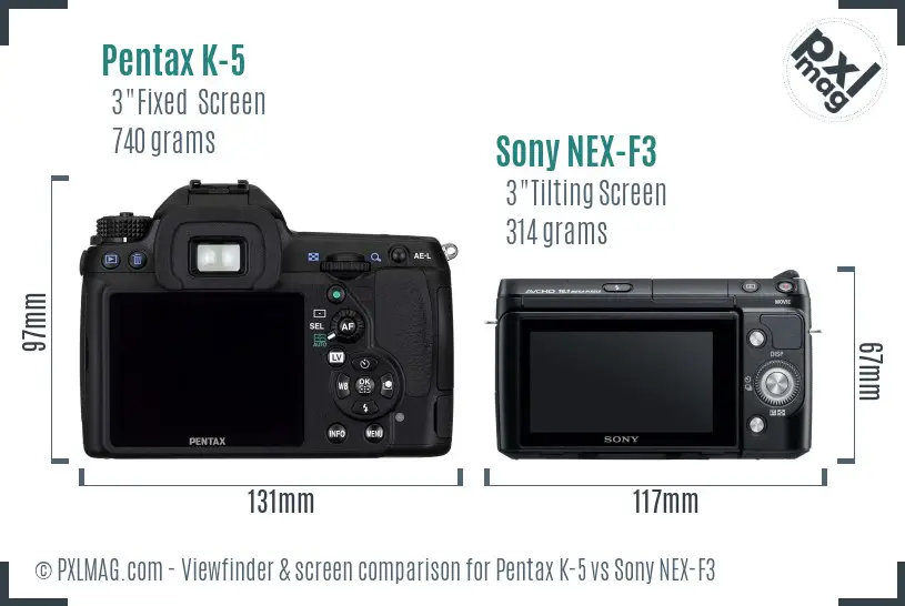 Pentax K-5 vs Sony NEX-F3 Screen and Viewfinder comparison