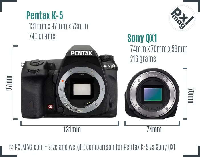 Pentax K-5 vs Sony QX1 size comparison