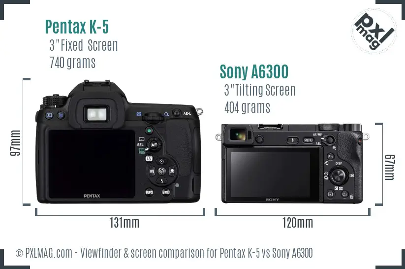 Pentax K-5 vs Sony A6300 Screen and Viewfinder comparison