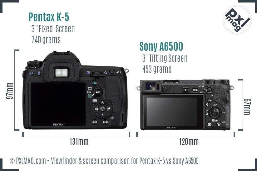 Pentax K-5 vs Sony A6500 Screen and Viewfinder comparison