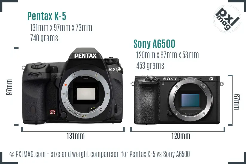 Pentax K-5 vs Sony A6500 size comparison