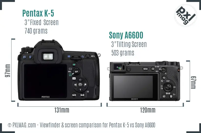 Pentax K-5 vs Sony A6600 Screen and Viewfinder comparison