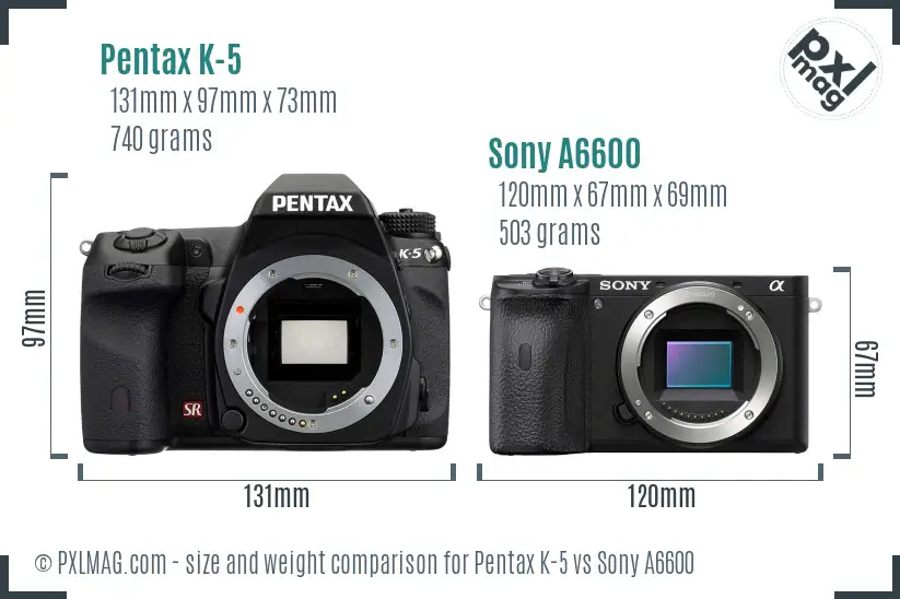 Pentax K-5 vs Sony A6600 size comparison