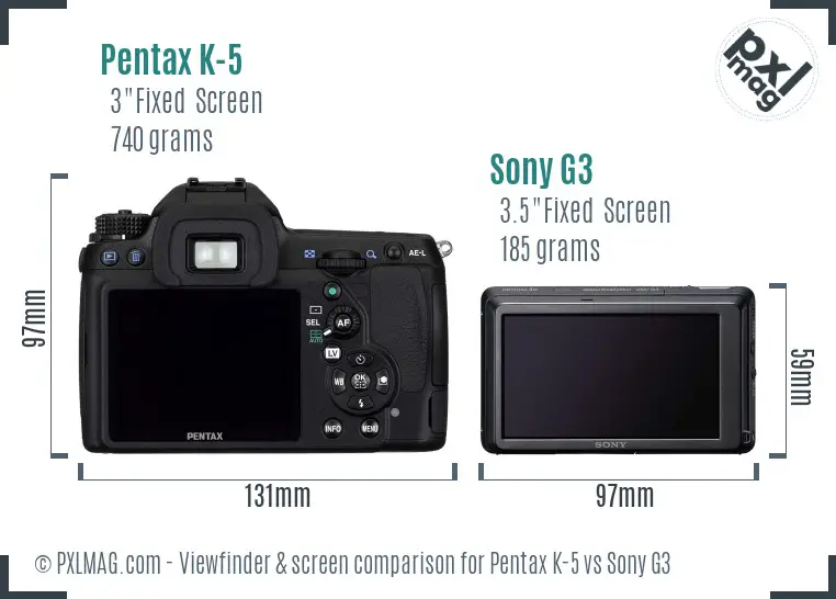 Pentax K-5 vs Sony G3 Screen and Viewfinder comparison