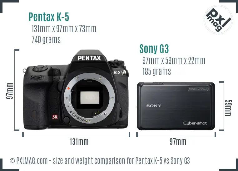 Pentax K-5 vs Sony G3 size comparison