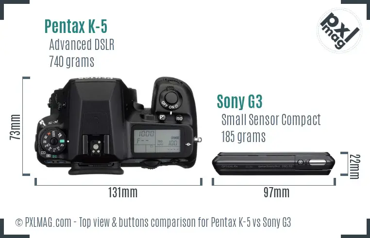 Pentax K-5 vs Sony G3 top view buttons comparison