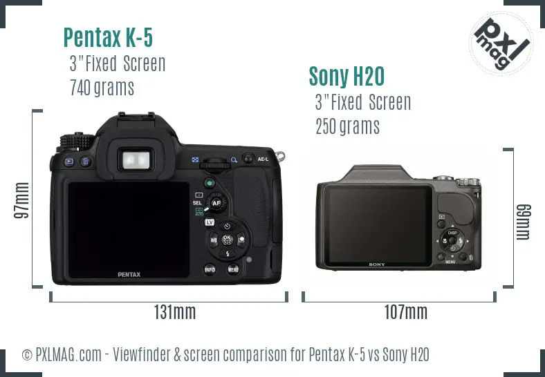 Pentax K-5 vs Sony H20 Screen and Viewfinder comparison