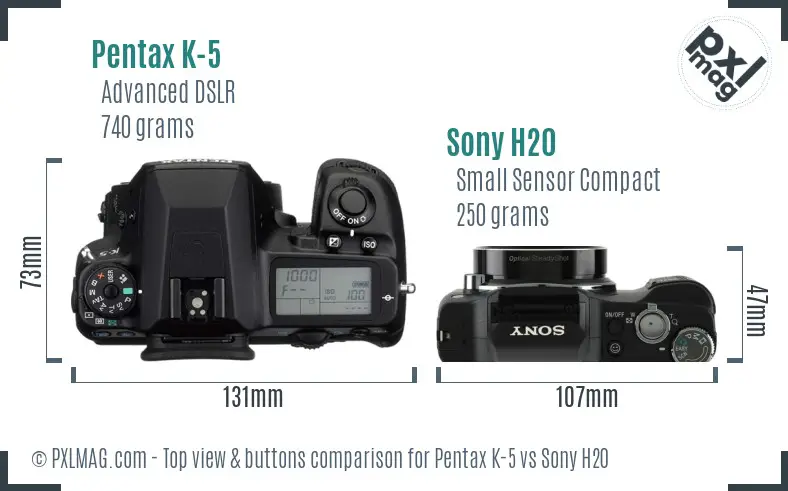 Pentax K-5 vs Sony H20 top view buttons comparison