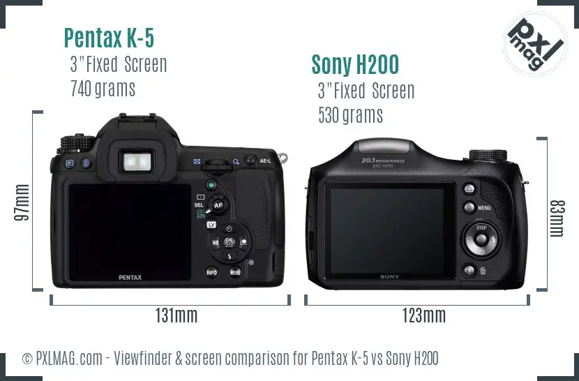 Pentax K-5 vs Sony H200 Screen and Viewfinder comparison Pentax K-5 vs Sony H200 Screen and Viewfinder comparison