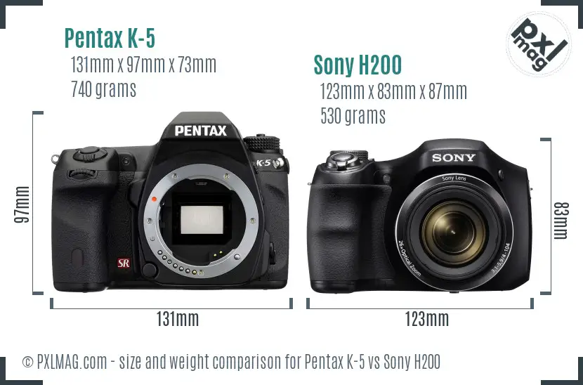 Pentax K-5 vs Sony H200 size comparison Pentax K-5 vs Sony H200 size comparison