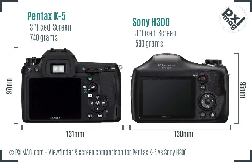 Pentax K-5 vs Sony H300 Screen and Viewfinder comparison