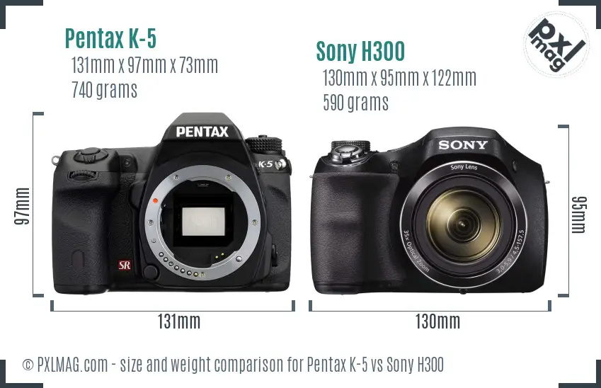 Pentax K-5 vs Sony H300 size comparison