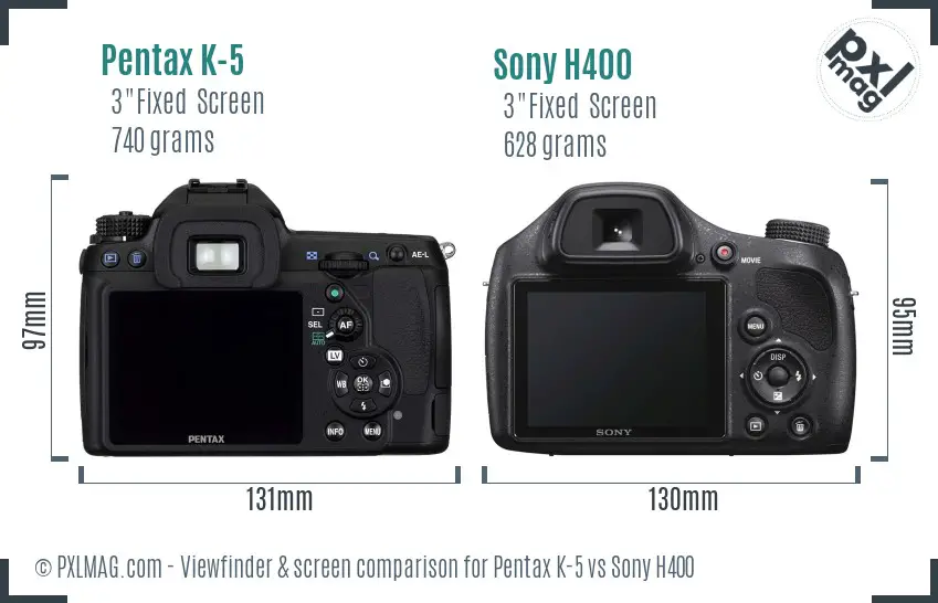 Pentax K-5 vs Sony H400 Screen and Viewfinder comparison