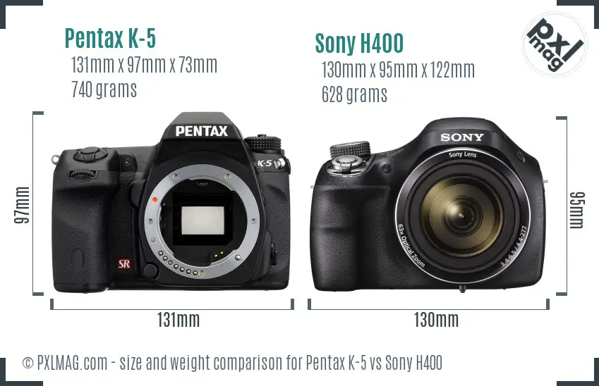 Pentax K-5 vs Sony H400 size comparison