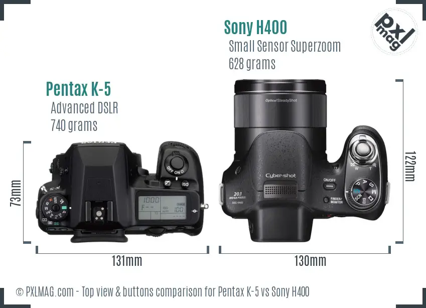 Pentax K-5 vs Sony H400 top view buttons comparison