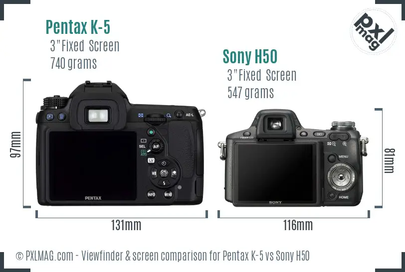 Pentax K-5 vs Sony H50 Screen and Viewfinder comparison