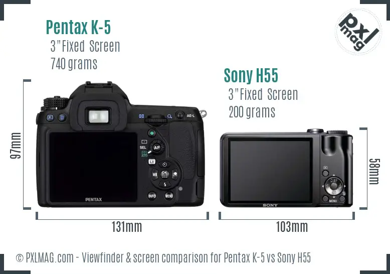 Pentax K-5 vs Sony H55 Screen and Viewfinder comparison