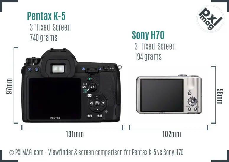 Pentax K-5 vs Sony H70 Screen and Viewfinder comparison