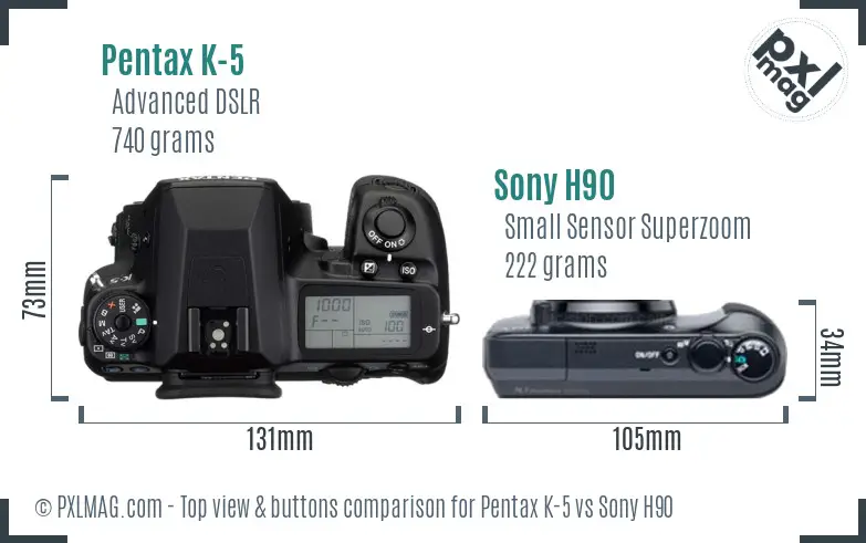 Pentax K-5 vs Sony H90 top view buttons comparison