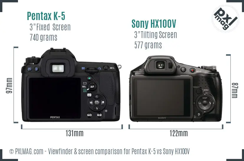 Pentax K-5 vs Sony HX100V Screen and Viewfinder comparison
