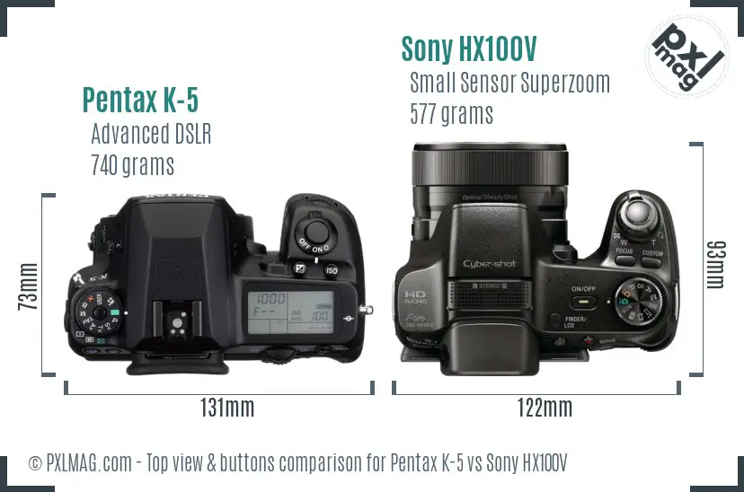 Pentax K-5 vs Sony HX100V top view buttons comparison