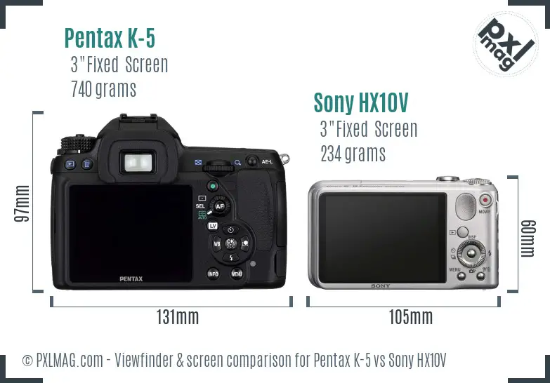 Pentax K-5 vs Sony HX10V Screen and Viewfinder comparison