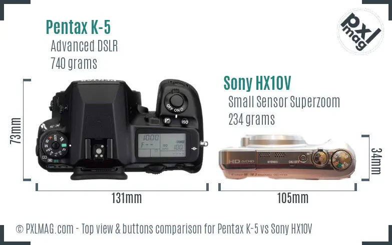 Pentax K-5 vs Sony HX10V top view buttons comparison