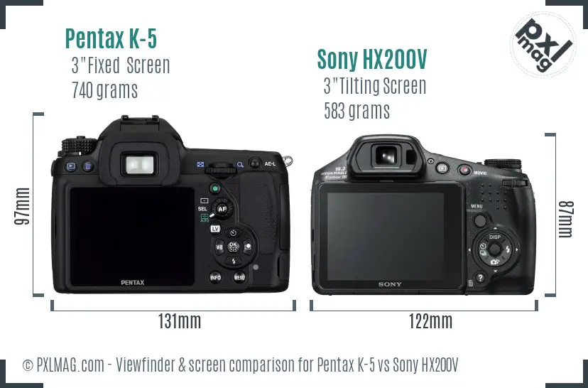 Pentax K-5 vs Sony HX200V Screen and Viewfinder comparison