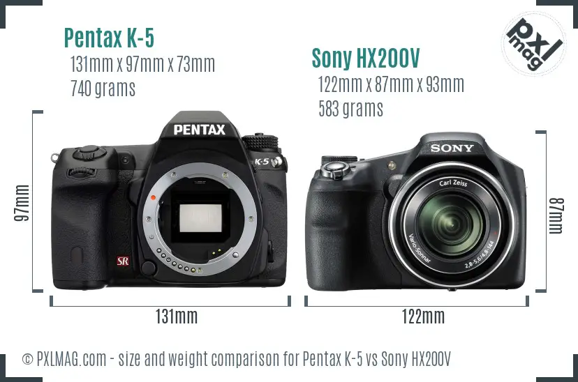 Pentax K-5 vs Sony HX200V size comparison