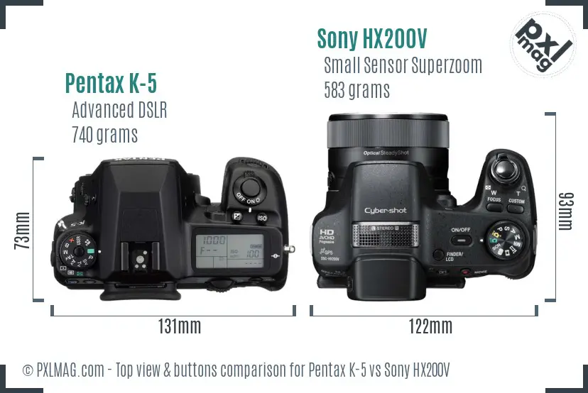 Pentax K-5 vs Sony HX200V top view buttons comparison