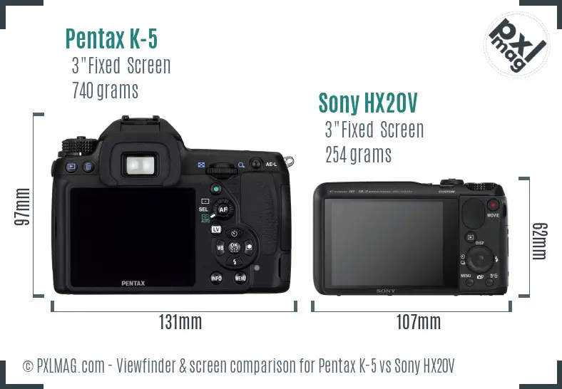 Pentax K-5 vs Sony HX20V Screen and Viewfinder comparison