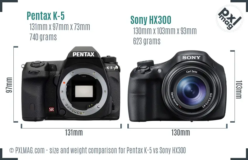 Pentax K-5 vs Sony HX300 size comparison