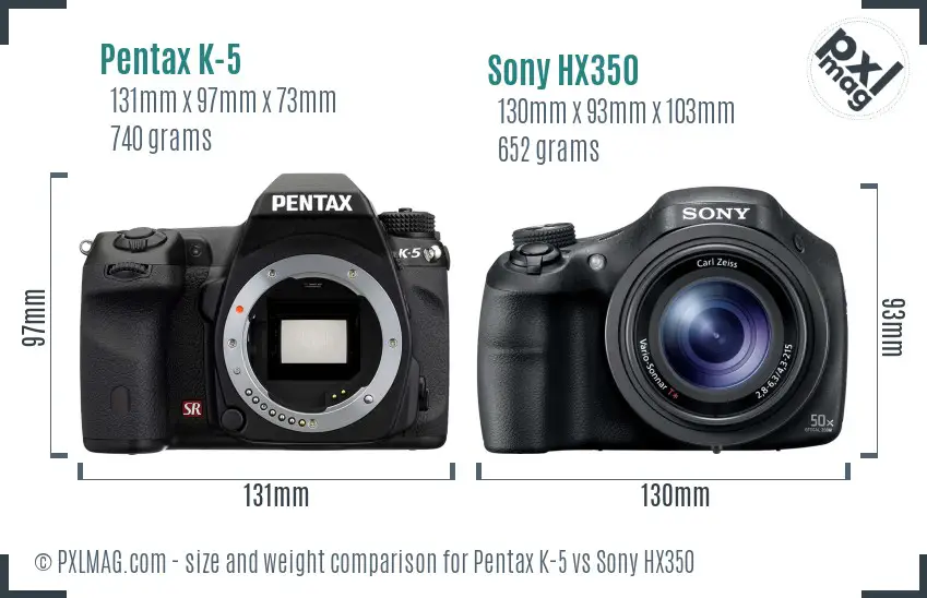 Pentax K-5 vs Sony HX350 size comparison