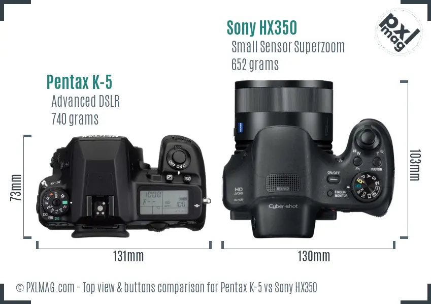 Pentax K-5 vs Sony HX350 top view buttons comparison