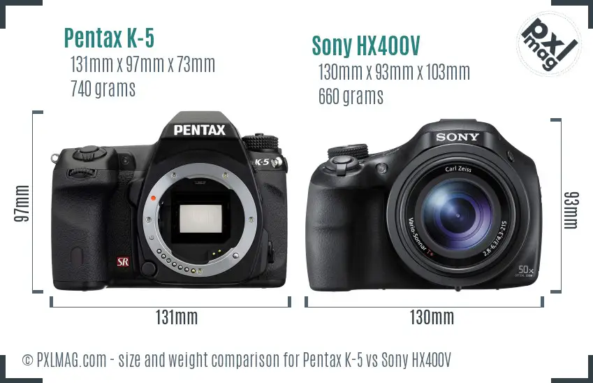 Pentax K-5 vs Sony HX400V size comparison