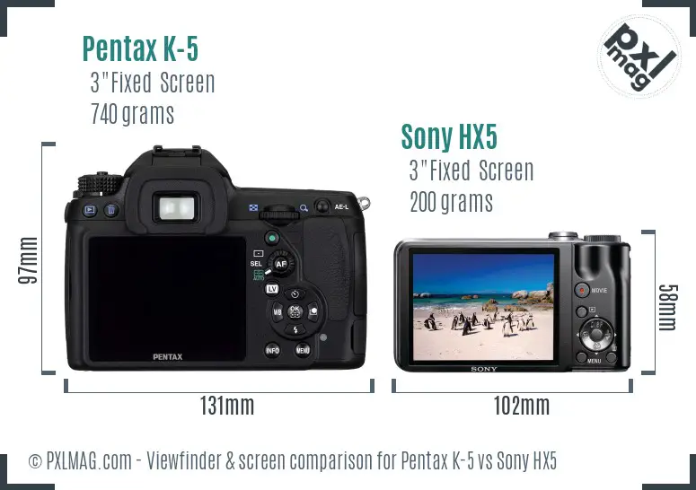 Pentax K-5 vs Sony HX5 Screen and Viewfinder comparison