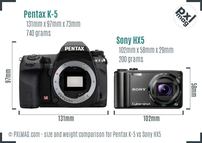 Pentax K-5 vs Sony HX5 size comparison