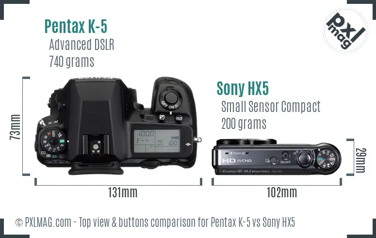Pentax K-5 vs Sony HX5 top view buttons comparison