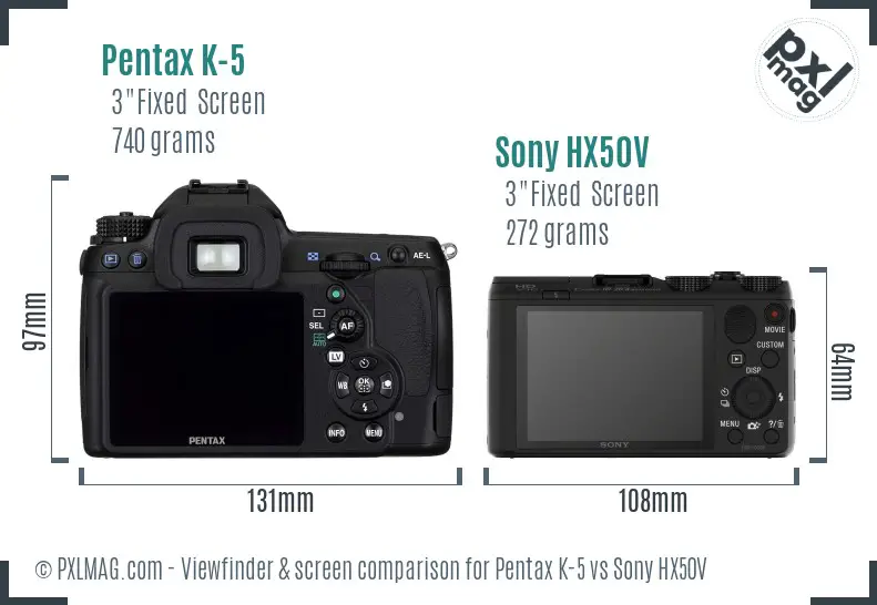 Pentax K-5 vs Sony HX50V Screen and Viewfinder comparison