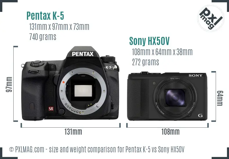 Pentax K-5 vs Sony HX50V size comparison