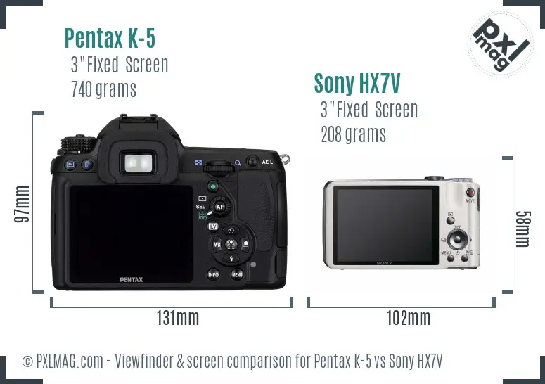 Pentax K-5 vs Sony HX7V Screen and Viewfinder comparison