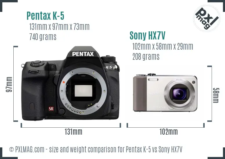 Pentax K-5 vs Sony HX7V size comparison